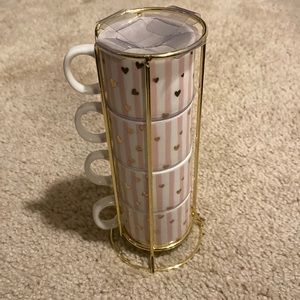 New Stackable Pink & White Striped With Pink Hearts Espresso Cups